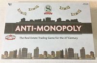 Box cover with Anti-Monopoly branding and city skyline design.