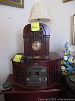 Full view showing both Thomas radios; cathedral style replica radio on top and larger multi-function console below