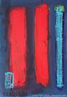 Full view of the painting showing all three vertical strokes on dark background