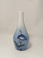 Front view of Bing & Grondahl floral vase showing blue flower design and color gradient