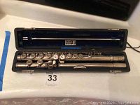 Open case showing three flute sections and cleaning rod