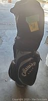 Full view of black Callaway Golf carry bag with clubs inserted.