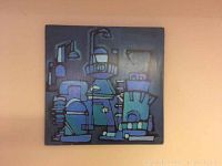 Front view of original abstract painting showing the full composition and color scheme on a 16x16 board.