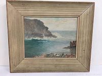 Full view of framed Fred Pye original painting showing coastal scene.