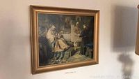 Photo of framed print showing religious scene by Toby E. Rosenthal, hung on wall, highlighting gilded wooden frame and artwork condition.