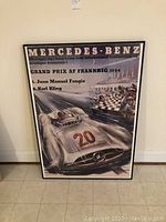 Framed vintage style print showing Mercedes-Benz Grand Prix race car number 20 from 1954.