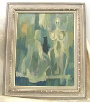 Front view of framed abstract painting showing composition and overall condition