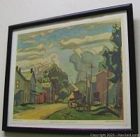 Framed print 'Norval 1926' showing a street scene with houses and a horse-drawn carriage.