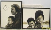 Full view of two framed oil paintings on canvas depicting portraits by M. K. Wong