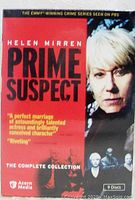 Front of DVD box showing Prime Suspect complete collection with Helen Mirren on cover and text describing the crime series.