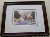 Front view of the framed 'Morning Call' wildlife print by Jim Lamb showing the full artwork within dark wood frame.