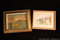 Both framed artworks shown together on dark background.