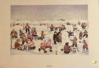 Full view of the signed limited edition print showing a winter ice skating scene with children playing.