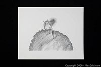 View of the full squirrel artwork on paper showing the detailed drawing of the squirrel and tree stump/branch.