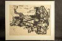 Frontal view of the signed limited edition abstract lithograph framed without glass, showing the full artwork and frame.