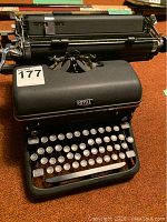 Front view of vintage Royal manual typewriter showing keyboard, brand logo, and part of the carriage.