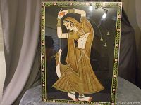 Full framed tapestry showing a woman dancing with detailed traditional clothing and a decorative border.