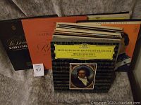 Front view of classical vinyl records including Beethoven's piano concerto by Wilhelm Kempff and other opera records.