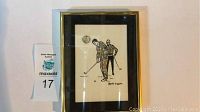Front view of framed vintage golf art by L Kersh, showing the full artwork and frame.