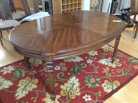 Overall view of oval table with leaf installed