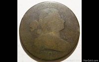 Obverse side of the 1802 Draped Bust Large Cent showing Liberty's profile with tied hair and visible wear.