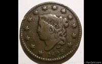 Obverse view of the 1828 Coronet Head Large Cent showing Lady Liberty facing left with coronet and stars.