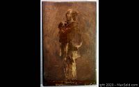 Full view of the vintage copper print plate showing the figure of an Oriental girl in traditional dress.