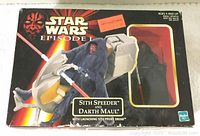 Original Star Wars Episode I box for Sith Speeder and Darth Maul, showing front with window display and branding