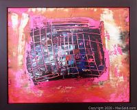 Angled view of painting focusing on texture and color blending in abstract design.