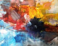 Full front view of the abstract painting showing overall composition