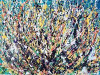Front view of full canvas painting mounted on white wall