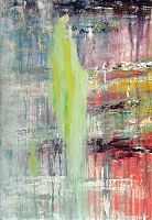 Front-facing view of the abstract acrylic painting showing color blending and texture detail.