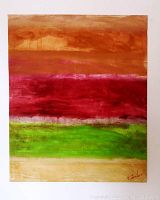 Front view of full painting showing abstract horizontal bands of color