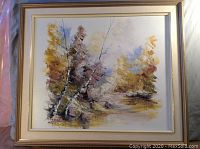 Original framed landscape painting by J.C. Koreny showing the full artwork with trees and abstract foliage in autumnal colors.
