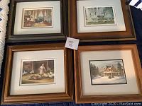 Four framed Trish Romance prints displayed together showing damage and scratches on frames.