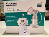 Front of the Brillante advanced electric breast pump box showing product and features.