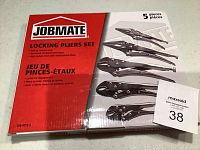 Front of Jobmate locking pliers set box showing 5 pieces and images of the pliers