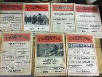 Multiple covers of The Graphic magazines showing advertisements and wartime images in red and white headers