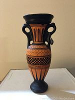Replica Greek amphora vase with black geometric pattern, 6.5 inches tall