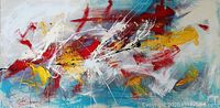 Full front view of the painting showing abstract composition and vivid colors.