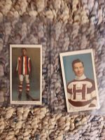 Two vintage style hockey reprint cards featuring players Art Ross and G. Roberts against a carpet background.