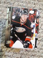 Front view of hockey card showing player in Anaheim Ducks uniform.