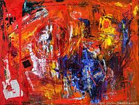 Full view of abstract painting hung on wall