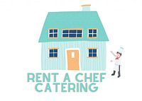 Graphic illustration of house and chef with 'Rent A Chef Catering' text