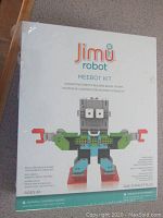Front of the box showing the Jimu Robot Meebot Kit branding, robot image, and age recommendation (ages 8+).