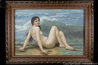 Full front view of the framed oil painting showing composition and frame design