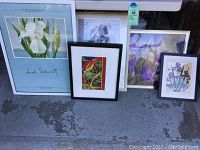 Photo of all five framed prints arranged side by side showing size variation and frame styles