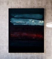 Front view of the painting "Color - Field N-2" showing abstract composition of dark colors with blue-gray and red brushstrokes.