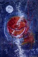Full view of the oil and mixed media painting showing the entire artwork with signature in lower left corner.