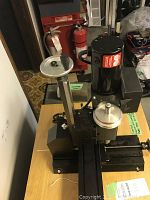 Front-left angle view of Sherline precision drill press mounted on wood base